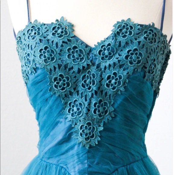 Vintage 1950s - Mermaid Teal Strapless Gown w/ Matching Cropped Bolero Jacket - Picture 5 of 7